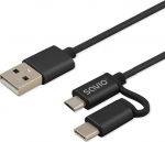 Kabel USB Savio USB-A - microUSB + USB-C 1 m Czarny (CL-128)
