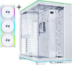 Lian Li O11D EVO RGB, Tempered Glass - wei&szlig; + UNI FAN SL Wireless ARGB PWM L&uuml;fter, 3er-Pack with. Controller - 120mm