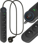 Art Power Strip Surge Protector 1.5m SPD3 5 sockets 16A black power supply