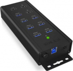 ICY BOX IB-HUB1703-QC3, 7 Port USB 3.2 Gen 1 with 1x QC 3.0 charging port + 2x BC 1.2 Ladeanschl&uuml;sse, Aluminum housing, with 12 V/5 A Netzteil, USB 3.2 Gen 1 (3.1 Gen 1) Type-B, USB 3.2 Gen 1 (3.1 Gen 1) Type-A, 5000 Mbit/s, Schwarz, Aluminium, 0.71 m