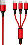 2GO 3in1 USB Ladekabel Micro-USB,Apple,TypeC Nylon 1.5m rot
