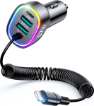 Ładowarka Joyroom Ładowarka samochodowa 4w1 PD QC3.0 AFC FCP + kabel Lightning 1 6m 57W czarny (JR-CL20)