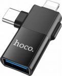 HOCO Adapter OTG Typ C (Male) / Lightning (Male) Do USB A (Female) 2w1 UA17 Czarny