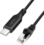 LogiLink USB 3.2 typ C - RJ45 2.0m - adapter LogiLink USB 3.2 typ C M - RJ45 M 2.0m Black/szary
