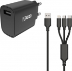 2GO Ladeger&auml;t 15W with. Kabel 1xUSB-A 1xMicroUSB 1xLightn sw