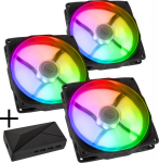 King Kits Noiseblocker NB-eLoop X B12-PS ARGB, PWM - 120mm, schwarz + ARGB 8x Port Hub - 3er Set