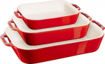 Staub 3-Piece Rectangular Ceramic Bakeware Set, Cherry Red