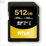 Wise SDXC UHS-II V90 512GB R:290MBs / W:260MBs WI-SD-N512