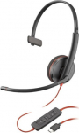 Poly Blackwire 3210 Mono Wired Headset, USB-C, USB-C/A Adapter (Bulk), Black