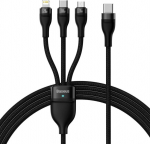 Kabel USB Baseus USB-C - USB-C + microUSB + Lightning 1.5 m Czarny (CASS030201)