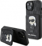 Karl Lagerfeld Saffiano Cardslots and Stand Monogram Ikonik Back Case for Apple iPhone 15
