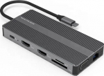 Extra Digital Adapter USB Type-C - 2x HDMI, VGA, LAN, 3x USB Type-A, SD, TF, USB Type-C PD100W, Aux