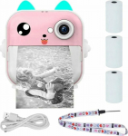 Mini Thermal Printer with Camera Extralink EPP-003 Pink, 3 Rolls of Thermal Paper, 2.5" LCD Screen, Bluetooth, USB-C, 1000 mAh