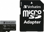 M&auml;lukaart Secure Digital Verbatim MicroSDXC 256GB Pro, A2 app class, UHS-I U3, r100MB/sec w90MB/sec + SD-adapter