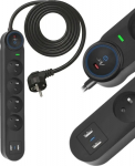 Art Power Strip Surge Protector 3m SPD3 4 jack 10A 2x USB-A USB-C 2.6A czarna