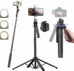 Selfie stick Hurtel Selfie stick WH181D-Y1S telescopic tripod 1.75m aluminum alloy with double lamp and phone holder - czarny