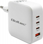 Qoltec 140W GaN| 5-20V | 2.5-5A | 3 x USB-C PD | 1 x USB QC 3.0 | White