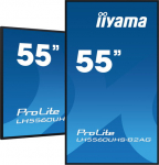 iiyama ProLite LFDs, 138.6cm (54.6"), 4K, USB, RS232, Ethernet, Wi-Fi, Android, kit (RS232), black - TFT screen, 16:9, screen size: 138.6 cm (54.6"), 3840x2160 pixels, VESA mount (400x300 mm), speaker, response time: 6.5ms, brightness 500cd, viewing  ...