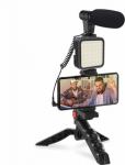 Platinet Stand PLATINET VLOG 4 IN 1 SET ZESTAW DO VLOGGING 4 W 1 MICROPHONE LIGHT PHONE HOLDER ON A TRIPOD + 3 5 JACK TO USB C ADAPTER [45596]
