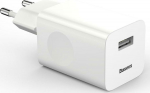 Toalaadija adapter USB juhtmele, 24W, QC3.0 (Quick Charge 3.0) kiirlaadimine, valge, Baseus