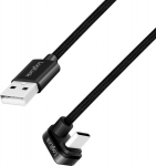 LogiLink USB 2.0 | USB-A - USB-C 3.0m w Braided angle black - kabel LogiLink USB 2.0 - USB-C 3.0m M/M angled black