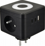 Viking Viking s&iacute;ťov&yacute; adapt&eacute;r Y23L, 2x 230 V, 1x USB-A, 2x USB-C, touch light, čern&aacute;