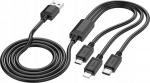 Kabel USB Hoco USB-A - USB-C + microUSB + Lightning 1 m Czarny