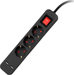 Entac Steckdosenleiste 3fach 2x USB-A, 1.5m schwarz
