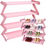 Lean Shoe Cabinet Light Shelf 4 Horizontal Freestanding Shelf Pink