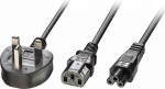 Lindy 2.5M Uk 3 Pin Plug To 1X C13, & 1X C5