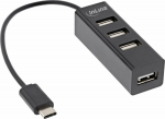 InLine InLine&reg; USB 2.0, 4-Port Hub, USB-C male to 4x USB-A female, black, 15cm, slim design
