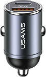 USAMS Car Charger 30W 1xUSB+1xUSB-C C38 Fast Charge Stalowa