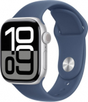 Apple Watch Series 10 (GPS) - 42 mm - silveraluminium - smart clock med sportband - fluoroelastomer - denim - band size: S/M - 64 GB - Wi-Fi 4, UWB, Bluetooth - 30 g