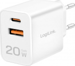 Loader LogiLink Charger LogiLink PA0369 USB GaN, 20 W, 1x USB-C (PD), 1x USB-A, White