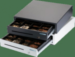 Metapace K-1, stainless - cash drawer, front opening, dimensions (WxHxD): 410x114x415mm, insert: 6 note compartments, 8 coin compartments, 1 receipt compartment, direct printer connection, RJ12, colour: stainless steel