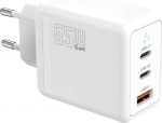 TB Charger 2x USB C + USB A Power Delivery White, GaN 65W