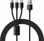 Kabel USB Veger USB-A - USB-C + microUSB + Lightning 1.2 m Czarny