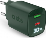 Charger SBS GaN 30W, USB-C, LCD, Green
