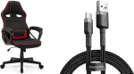 Armchair SENSE7 Knight black and red fabric + kabel usb