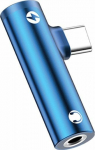 Adapter USB Usams AU07 USB-C - Jack 3.5mm + USB-C Niebieski (63634-MP)