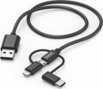 Kabel USB Hama USB-A - USB-C + microUSB + Lightning 1.5 m Czarny (002015360000)