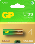 GP Batteries GP Ultra Alkaline Battery, Size AA, 15AU/LR6, 1.5V (4-pack)