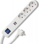 REV Socket Strip ICE 3-fold USB & Switch, 1.4m white