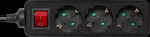 DELTACO Kbl outlet 3 contacts with switches, 1.5m Svart