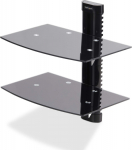 StarTech.com Dual Floating Wall-Mounted AV Shelves, Adjustable Height Shelf For Under TV, Organize A/V Equipment On Black Tempered Glass Shelves - Praise - for A/V-components - plast, aluminium, steel - svart - wall-mountable