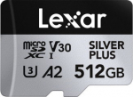 Lexar 512GB microSDXC Professional SILVER Plus UHS-I A2 V30 U3 4K - microSDXC | 512GB | UHS-I | U3 | A2 | V30 | 4K | Reading do 205 MB/s | Record do 150MB/s | Adapter SD