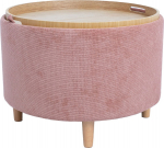 Ottoman/ table HIRO D56xH42.5cm, pink, with storage and tray