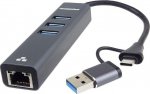 HUB USB PremiumCord Adapter USB-C on USB-A Gigabit 10/100/1000Mbps + 3x USB 3.2 connector