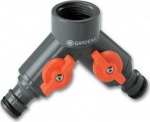 Gardena Two-hose tee with valves (0940-26)