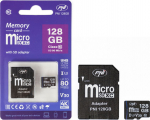 MicroSD PNI 128GB memory card with SD adapter, Class 10, 80 Mb/s, V30